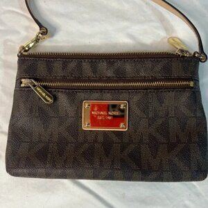 Michael Kors Brown Logo Wristlet with Gold Accents Michael Kors